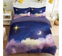 Dreamy Night Sky - Juego de funda de edredón tamaño Super King con 2 fundas de almohada, nubes esponjosas, luna, estrellas, juego de ropa de cama suave con cremallera, para niños y adultos, microfibra