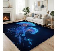 Dreamy Romantic - Alfombra lavable a máquina, 140 x 200 cm, diseño de animales oceánicos, medusas azules, antideslizante, duradera, no desprende pelusa, para sala de estar, dormitorio, pasillo