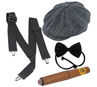 Dreamzfit - Disfraz de mafia de los años 20 para hombre, tirantes, cigarros falsos y pajarita negra ~ Al Capone Gangsta temática fiesta fiesta fiesta fiesta fiesta fiesta fiesta fiesta fiesta