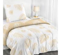 Dreamzie 1 Funda Nordica Cama 140x200 cm Diseño de Hojas de Palmera Beige y Blanco con 1 Funda Almohada 65x65 cm Funda Nordica 140x200 de 100% Microfibra - Certificada Oeko Tex
