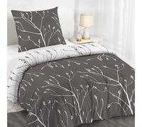 Dreamzie 1 Funda Nordica Cama 140x200 cm Diseño de Ramas Grises con 1 Funda Almohada 65x65 cm Funda Nordica 140x200 de 100% Microfibra - Certificada Oeko Tex