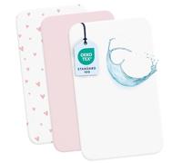 Dreamzie 2 Sabanas Minicuna + 1 Protector Colchón Cuna Impermeable Bebe⎥100% Algodón para Cuna, Moisés - 50x83 cm Estampado Heart