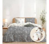 Dreamzie Algodón 100% - 1 Funda Nordica Cama 160 (220x240) y 2 Fundas de Almohada 65x65 cm - Estampado Ginkgo Gris - Cremallera & Oeko-Tex