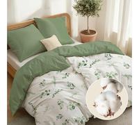 Dreamzie Algodón 100% - 2 Fundas nordicas Cama 90 (135x200) y 2 Fundas de Almohada 80x80 cm - Estampado Hojas Verdes - Cremallera & Oeko-Tex