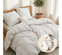 Dreamzie Algodón 100% - 2 Fundas nordicas Cama 90 (135x200) y 2 Fundas de Almohada 80x80 cm - Estampado Rayas - Cremallera & Oeko-Tex