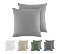 Dreamzie Funda Almohada 40x40 cm (Juego de 2), 100% Algodón Lavado Color Gris Claro, Aspecto de Lino y Transpirable, Funda de Almohada con Cremallera