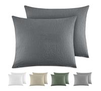 Dreamzie Funda Almohada 40x60 cm (Juego de 2), 100% Algodón Lavado Color Gris Oscuro, Aspecto de Lino y Transpirable, Funda de Almohada con Cremallera