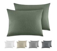 Dreamzie Funda Almohada 40x60 cm (Juego de 2), 100% Algodón Lavado Color Verde, Aspecto de Lino y Transpirable, Funda de Almohada con Cremallera