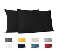 Dreamzie Funda Almohada 40x70 (Juego de 2) - Negro - para Las Almohadas 40 x 70 cm - 100% Algodon Jersey - Funda de Almohada Algodon - Funda Cojin para Cama - Protector de Almohada