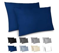 Dreamzie Funda Almohada 40x70cm - Lote de 2 de Microfibra con Cremallera Certficadas Oeko Tex - Funda Almohada Suave y Cepillada - Azul Oscuro