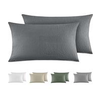 Dreamzie Funda Almohada 40x80 cm (Juego de 2), 100% Algodón Lavado Color Gris Oscuro, Aspecto de Lino y Transpirable, Funda de Almohada con Cremallera