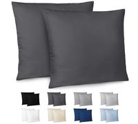 Dreamzie Funda Almohada 80x80cm - Lote de 2 de Microfibra con Cremallera Certficadas Oeko Tex - Funda Almohada Suave y Cepillada - Gris Oscuro