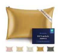 Dreamzie Funda de Almohada de 100% Seda 50 x 70 cm - 22 Momme Seda de Morera, Grado 6A, Certificado Oeko-Tex - Lujo para el Cabello y la Piel, 1 Unidad (Dorado)