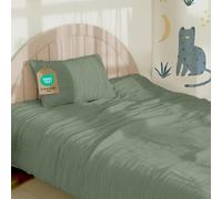 Dreamzie Funda nordica 100x135 cm con Funda de Almohada 40x60 cm - Ropa de Cuna en Muselina de algodón certificada Oeko-Tex - Color Verde