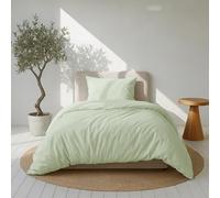 Dreamzie Funda Nordica Algodon Satinado 135x200 cm - Verde - Ropa de Cama, Cubre Edredon Sabanas con Cremallera 135x200 cm y 1 Funda Almohada 80x80 cm - Algodón Satinado - 2 Piezas