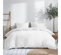 Dreamzie Funda Nordica Algodon Satinado 200x200 cm - Blanco - Ropa de Cama, Funda Edredon 200x200 cm y 2 Funda Almohada 80x80 cm - Algodón Satinado - 3 Piezas