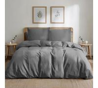 Dreamzie Funda Nordica Cama 105 de Algodon Percal - Antracita - Ropa de Cama 155x220, 1 Funda Nórdica + 2 Fundas de Almohada 80x80 - 3 Piezas