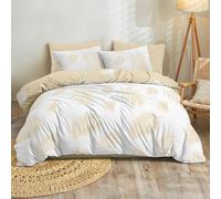 Dreamzie Funda Nordica Cama 135 Diseño de Hojas de Palmera Beige y Blanco con 2 Funda Almohada 65x65 cm Funda Nordica 200x200 de 100% Microfibra - Certificada Oeko Tex