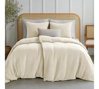 Dreamzie Funda Nordica Cama 135x200 Algodon - Juego de Cama con 2 Funda de Edredón y 2 Fundas de Almohada 80x80 cm - Crema - Tejido de Muselina - Certificada Oeko-Tex