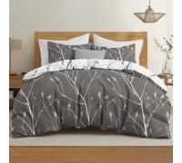 Dreamzie Funda Nordica Cama 150/160 Diseño de Ramas Grises con 2 Funda Almohada 80x80 cm Funda Nordica 220x240 de 100% Microfibra - Certificada Oeko Tex