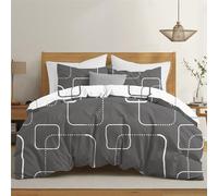 Dreamzie Funda Nordica Cama 150/160 Diseño Geométrico Grises con 2 Funda Almohada 80x80 cm Funda Nordica 220x240 de 100% Microfibra - Certificada Oeko Tex