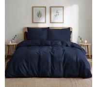 Dreamzie Funda Nordica Cama 180/200 de Algodon Percal - Azul Oscuro - Ropa de Cama 200x220, 1 Funda Nórdica + 2 Fundas de Almohada 80x80 - 3 Piezas