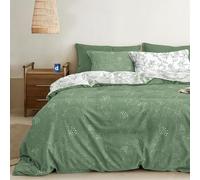 Dreamzie Funda Nordica Cama 200 - Funda Nordica 240x220cm, Fundas de Almohada 65x65cm (x2) - Microfibra 100% - Certificado Oeko Tex - Estampado Hojas Verde Salvia