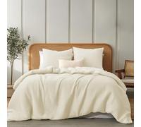 Dreamzie Funda Nordica Cama 200x200 Algodon - Juego de Cama con Funda de Edredón y 2 Fundas de Almohada 80x80 cm - Crema - Tejido de Muselina - Certificada Oeko-Tex