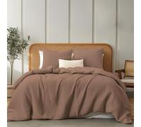 Dreamzie Funda Nordica Cama 220x240 Algodon - Juego de Cama con 1 Funda de Edredón y 2 Fundas de Almohada 80x80 cm - Moca - Tejido de Muselina - Certificada Oeko-Tex