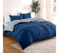Dreamzie Funda Nordica Cama 260x240 cm con 2 Funda Almohada 65x65 cm - Azul Oscuro/Azul Grisáceo - Funda nordicas 260x240 de 100% Microfibra. Funda Nórdica Certificada sin Productos Químicos