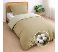 Dreamzie Funda nordica Cama 90/105 Algodon - Funda edredon 140x200 con Cierre + 1 Funda Almohada 65x65 - Juego de Cama Liso y Reversible - Beige