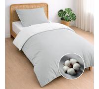 Dreamzie Funda nordica Cama 90 Algodon - Funda edredon 135x200 con Cierre + 1 Funda Almohada 80x80 - Juego de Cama Liso y Reversible - Gris Claro
