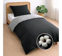 Dreamzie Funda nordica Cama 90 Algodon - Funda edredon 135x200 con Cierre + 1 Funda Almohada 80x80 - Juego de Cama Liso y Reversible - Gris Oscuro