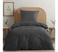Dreamzie Funda Nordica Cama 90 de Algodon Percal - Gris Oscuro - Ropa de Cama 135x200, 1 Funda Nórdica + 1 Funda de Almohada 80x80 - 2 Piezas
