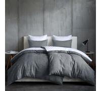 Dreamzie Funda Nordica Cama 90 - Juego 4 Piezas (2 Funda 135x200 cm + 2 Almohada 80x80 cm) - Algodón Efecto Lino Lavado - Cremallera Oculta - Oeko-Tex - Color Gris Oscuro