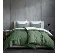 Dreamzie Funda Nordica Cama 90 - Juego 4 Piezas (2 Funda 135x200 cm + 2 Almohada 80x80 cm) - Algodón Efecto Lino Lavado - Cremallera Oculta - Oeko-Tex - Color Verde