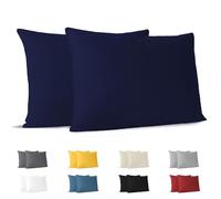 Dreamzie Fundas de Almohada (Juego de 2) - Azul Oscuro - para Las Almohadas 50 x 70 cm - 100% Algodon Jersey - Funda de Almohada Algodon - Funda Cojin para Cama - Protector de Almohada