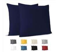 Dreamzie Fundas de Almohada (Juego de 2) - Azul Oscuro - para Las Almohadas 65 x 65 cm - 100% Algodon Jersey - Funda de Almohada Algodon - Funda Cojin para Cama - Protector de Almohada