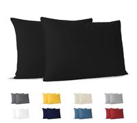 Dreamzie Fundas de Almohada (Juego de 2) - Negro - para Las Almohadas 40 x 60 cm - 100% Algodon Jersey - Funda de Almohada Algodon - Funda Cojin para Cama - Protector de Almohada