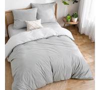 Dreamzie Fundas nordicas Cama 105 Algodon - Funda edredon 155x220 con Cierre + 2 Fundas Almohada 80x80 - Juego de Cama Liso y Reversible - Gris Claro