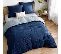 Dreamzie Fundas nordicas Cama 105 Algodon - Funda edredon 155x220 con Cierre + 2 Fundas Almohada 80x80 - Juego de Cama Liso y Reversible - Azul Oscuro