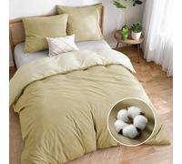 Dreamzie Fundas nordicas Cama 105 Algodon - Funda edredon 155x220 con Cierre + 2 Fundas Almohada 80x80 - Juego de Cama Liso y Reversible - Beige