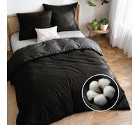 Dreamzie Fundas nordicas Cama 105 Algodon - Funda edredon 155x220 con Cierre + 2 Fundas Almohada 80x80 - Juego de Cama Liso y Reversible - Negro