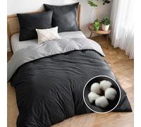Dreamzie Fundas nordicas Cama 105 Algodon - Funda edredon 155x220 con Cierre + 2 Fundas Almohada 80x80 - Juego de Cama Liso y Reversible - Gris Oscuro