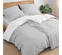 Dreamzie Fundas nordicas Cama 90 Algodon - 2 Fundas edredon 135x200 con Cierre + 2 Fundas Almohada 80x80 - Juego de Cama Liso y Reversible - Gris Claro