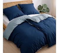 Dreamzie Fundas nordicas Cama 90 Algodon - 2 Fundas edredon 135x200 con Cierre + 2 Fundas Almohada 80x80 - Juego de Cama Liso y Reversible - Azul Oscuro