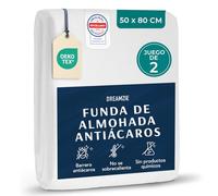 Dreamzie - Juego de 2 Funda de Almohada Antiacaros - Protector Almohada 50x80 cm - Funda Antiacaros Transpirables y Lavables a 95°C