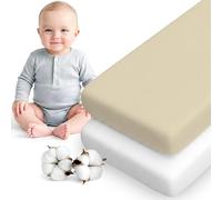 Dreamzie Juego de 2 Sabana Bajera Cuna 55x90 Algodon - Ajustables, Oeko Tex Certificado - para Cuna Colecho y Minicuna - Beige/Blanco