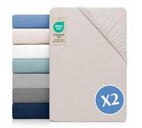 Dreamzie Juego de 2 Sabanas 160x200 Ajustables - Microfibra Ultra Suave Oeko Tex Certificado - Sabanas Bajeras 160x200 - Beige Satinado
