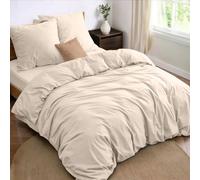 Dreamzie - Juego de Cama de 4 Piezas, Funda nordica Cama 135, Sábana Bajera de 140x190 cm y 2 Fundas de Almohada de 65 x 65 cm, Color Beige, para Cama Doble, 100 Hilos/cm2 de Microfibra, Oeko-Tex